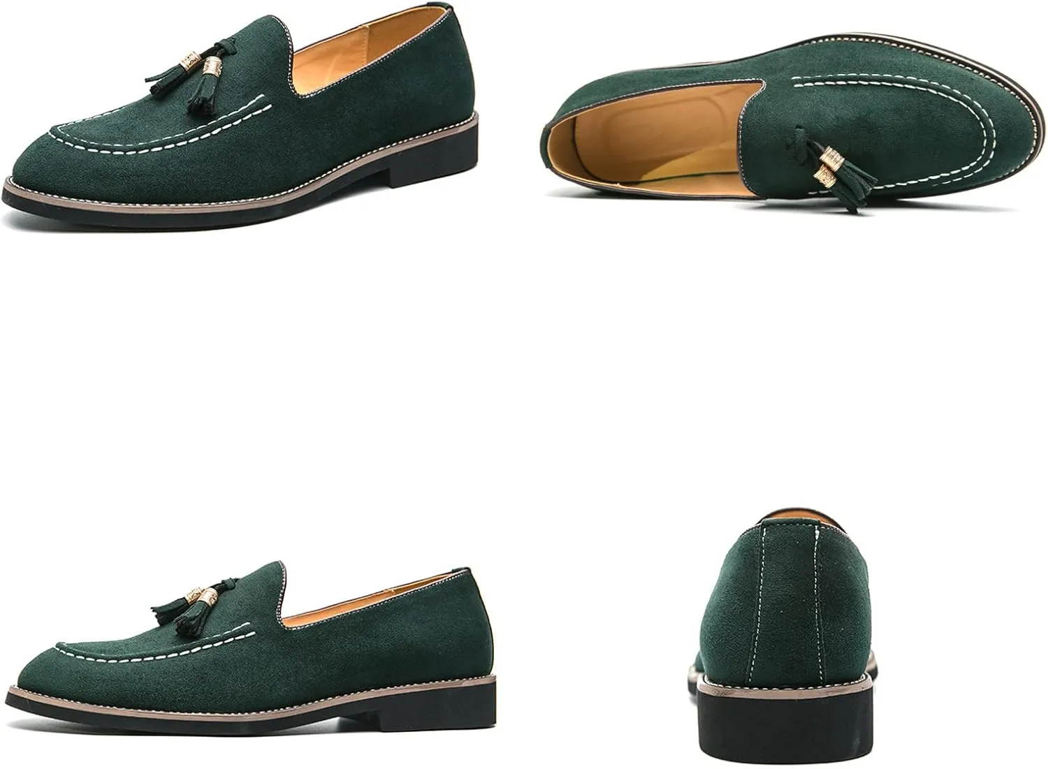 Mens Faux Suede Tasseled Leather Slip On Loafers,Casual Business Dress Shoes British Retro Moccasin Driving Shoes