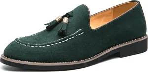 Mens Faux Suede Tasseled Leather Slip On Loafers,Casual Business Dress Shoes British Retro Moccasin Driving Shoes