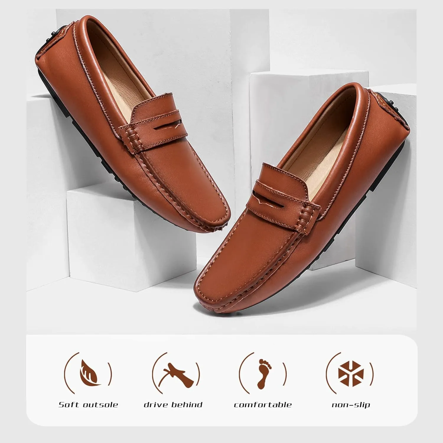 Men's Flat Penny Loafer Leather Slip on Dress Driving Moccasins Casual Shoes