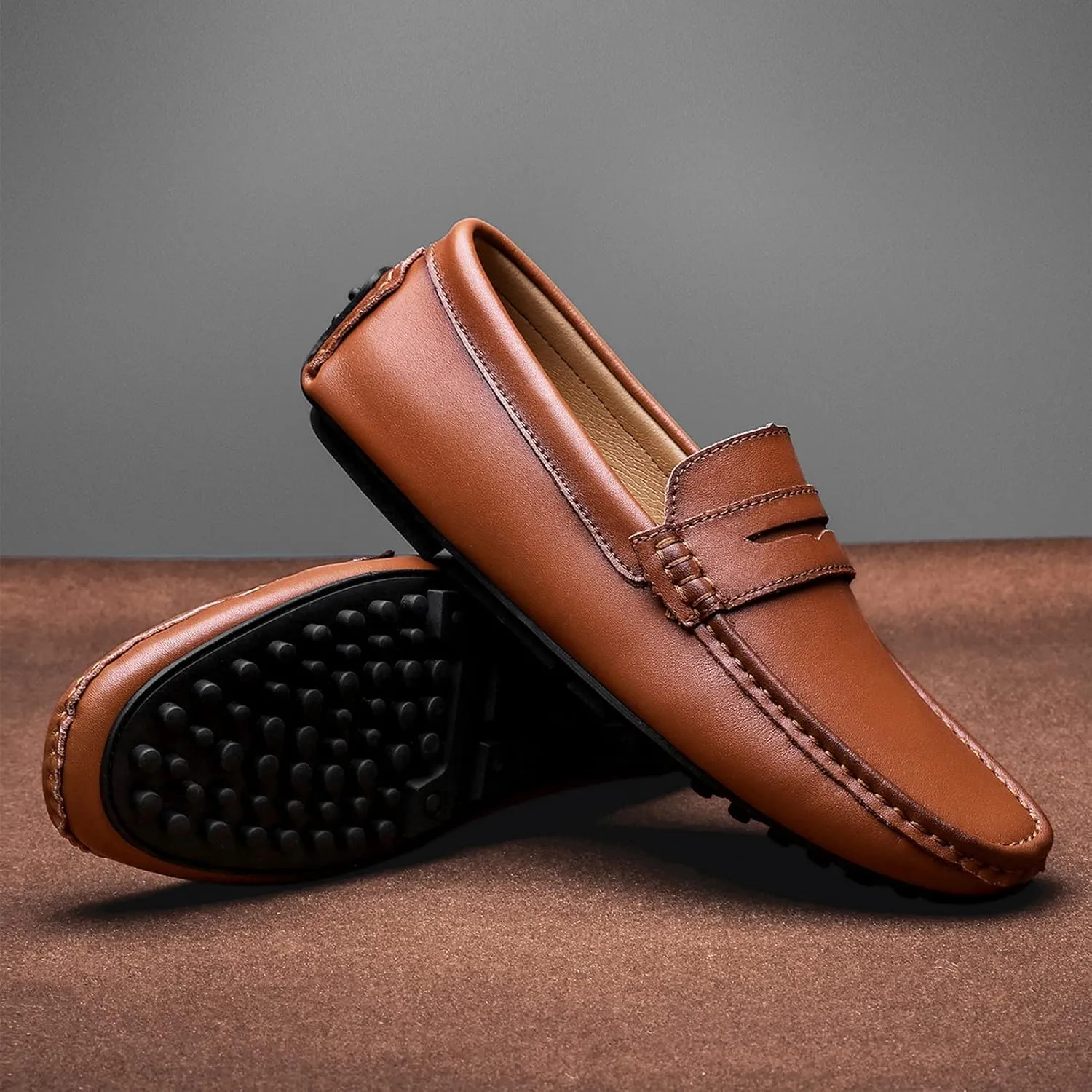 Men's Flat Penny Loafer Leather Slip on Dress Driving Moccasins Casual Shoes