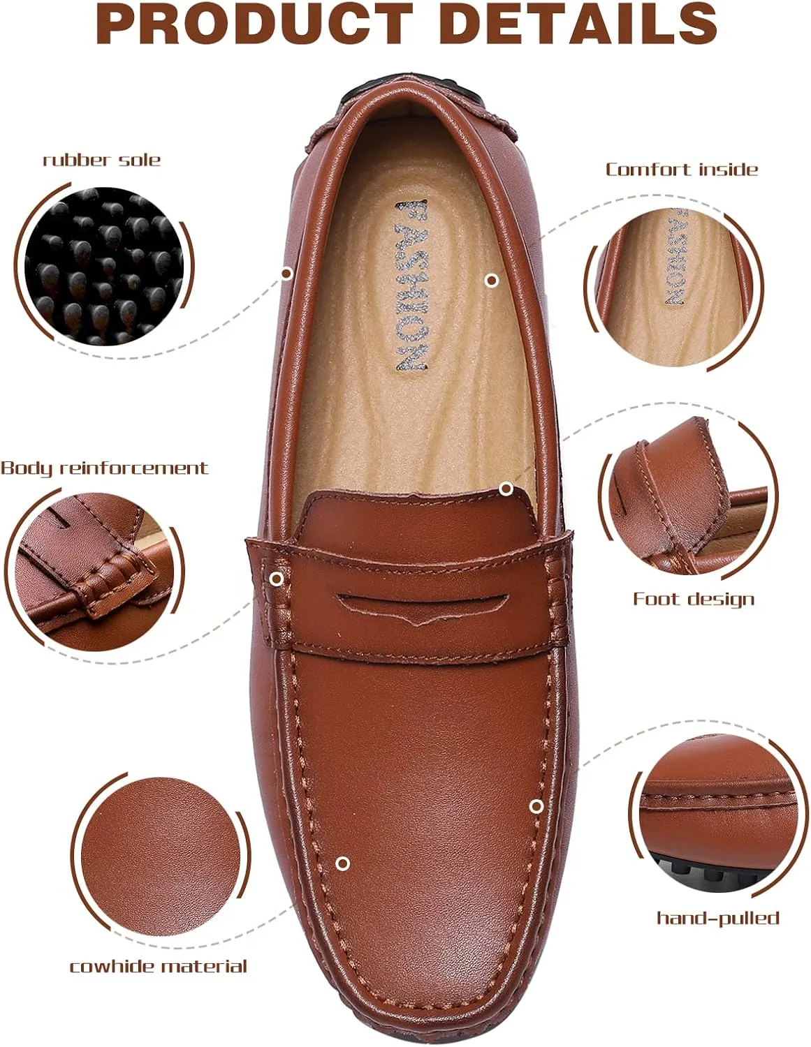 Men's Flat Penny Loafer Leather Slip on Dress Driving Moccasins Casual Shoes