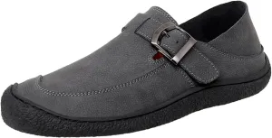 Men's Genuine Leather Casual Penny Loafers Fashion Buckle Round Toe Comfortable Soft Bottom Handmade Driving Loafers Slip On Lightweight Dress Shoes