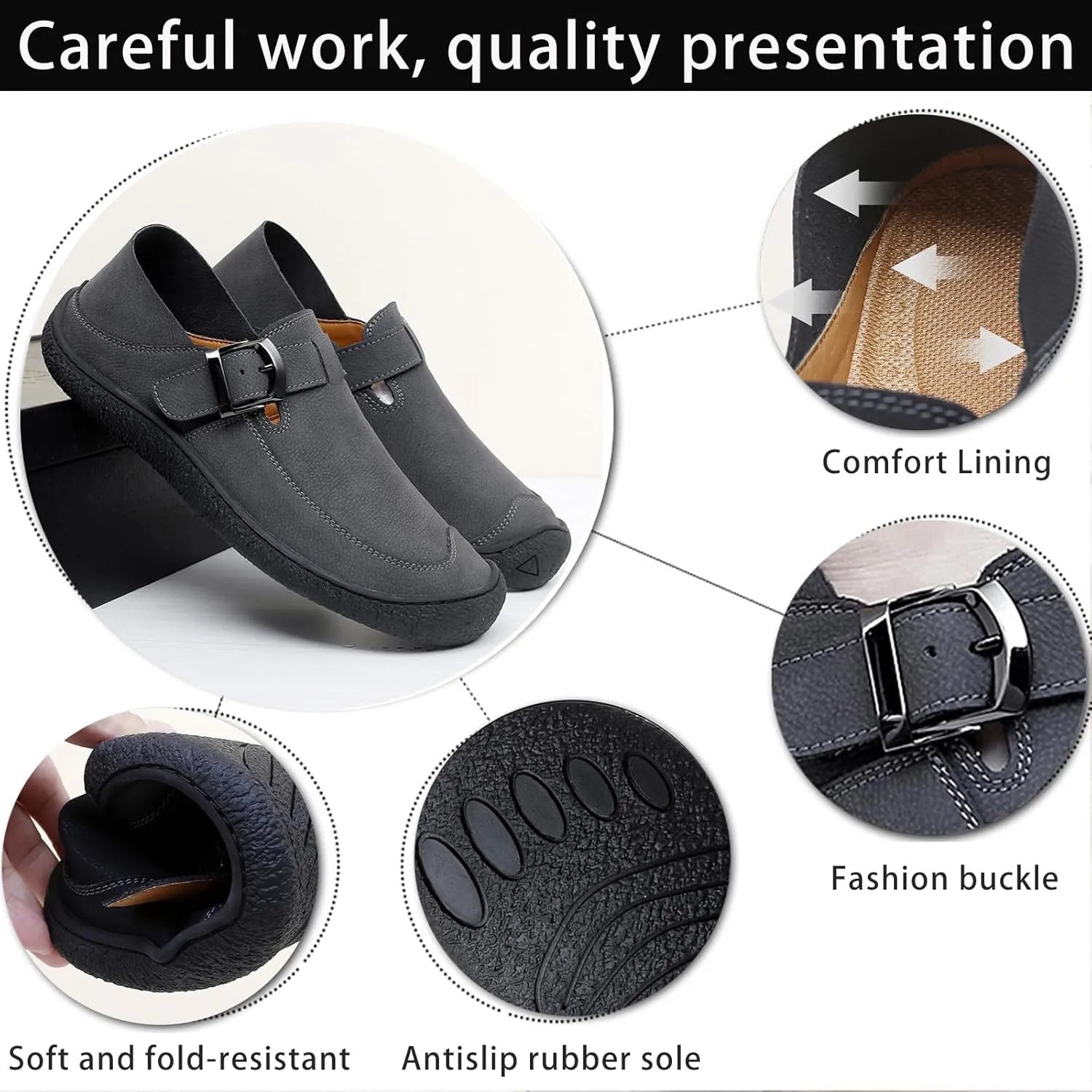 Men's Genuine Leather Casual Penny Loafers Fashion Buckle Round Toe Comfortable Soft Bottom Handmade Driving Loafers Slip On Lightweight Dress Shoes