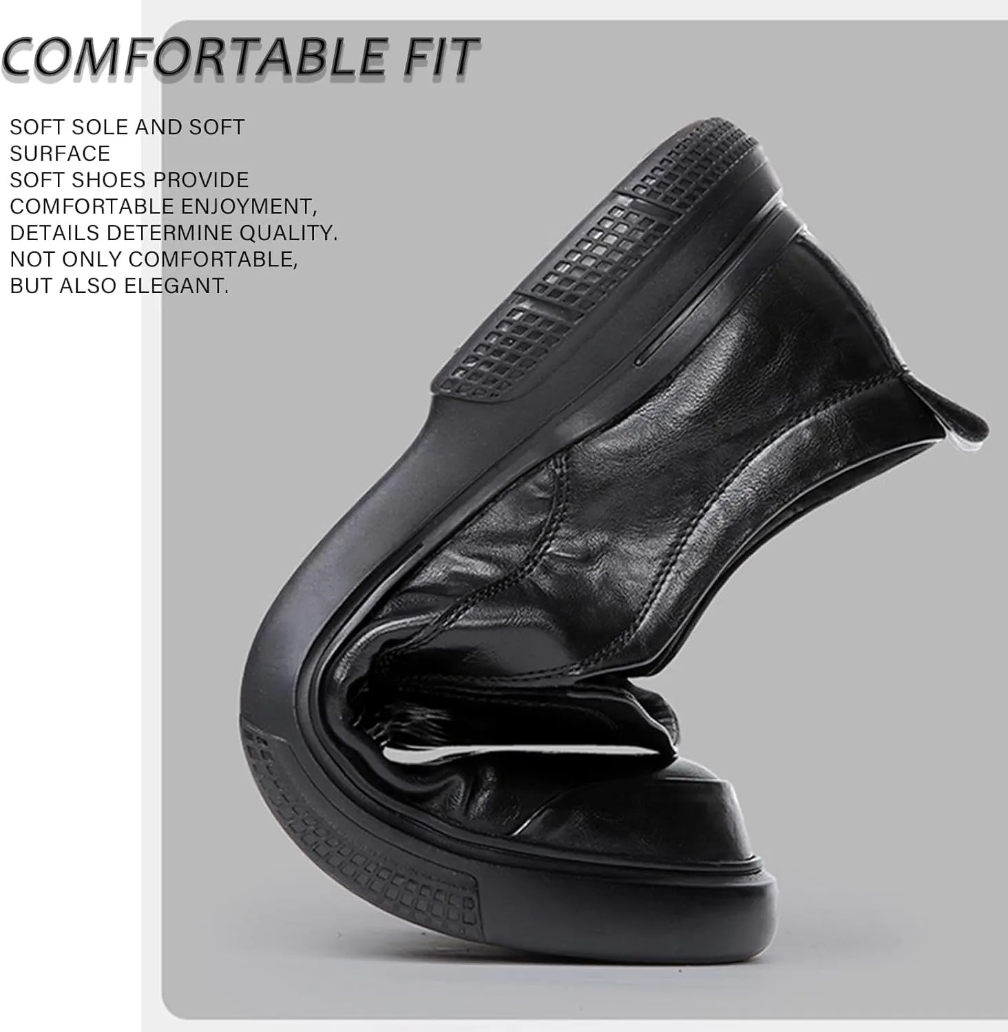 Men's Genuine Leather Soft Sole Business Loafers Comfortable and Stylish Round-Toed Platform Non-Slip Casual Slip-On Shoes Suitable for Work and Driving