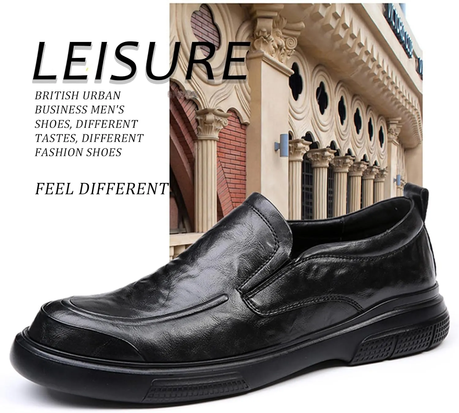 Men's Genuine Leather Soft Sole Business Loafers Comfortable and Stylish Round-Toed Platform Non-Slip Casual Slip-On Shoes Suitable for Work and Driving