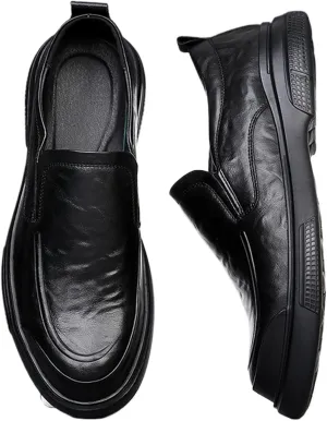 Men's Genuine Leather Soft Sole Business Loafers Comfortable and Stylish Round-Toed Platform Non-Slip Casual Slip-On Shoes Suitable for Work and Driving