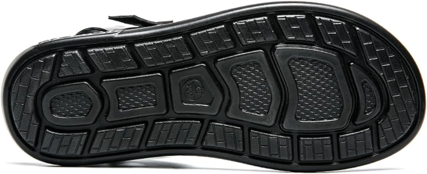 Men's Gladiator Sandals Black Leather Sandals Ankle Strap Design with Double Buckles Casual Non-slip Breathable High Top Outdoor Beach Shoes