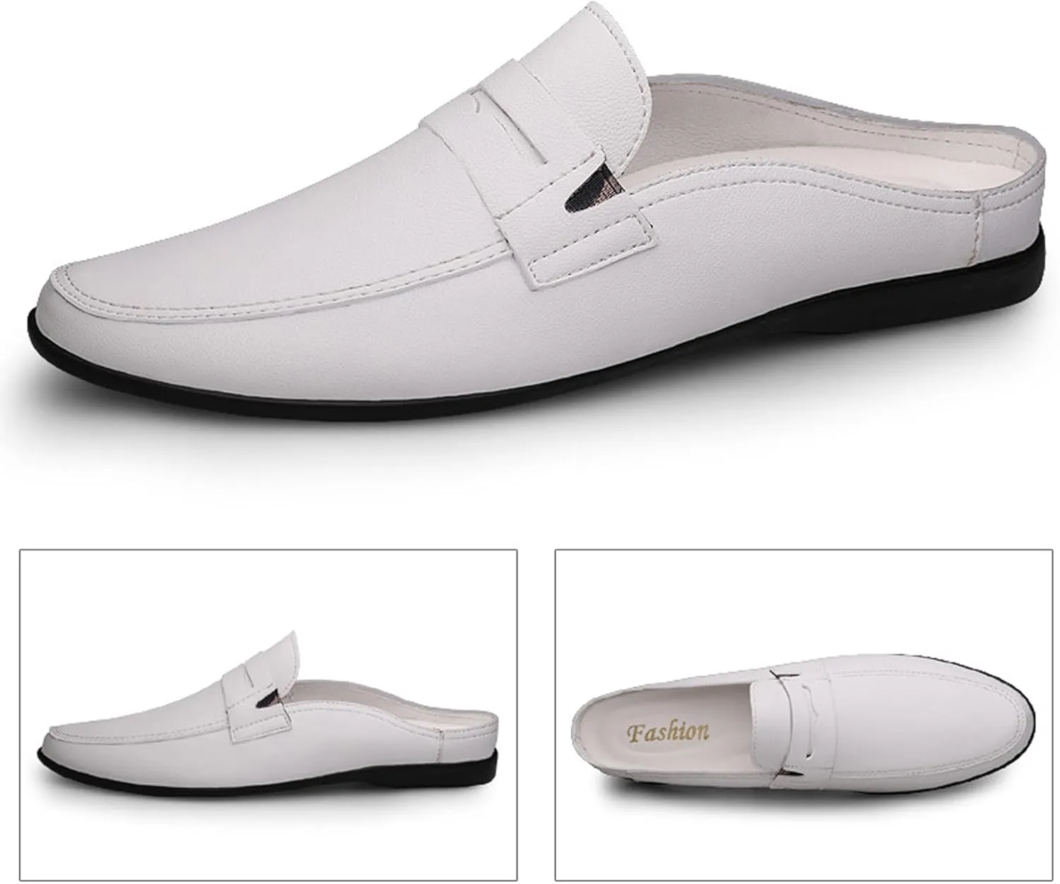 Men's Handmade Leather Half Drag Mules Slip On Comfortable Soft Sole Moccasin Boat Shoes Outdoor Comfortable Backless Casual Non-Slip Driving Loafers
