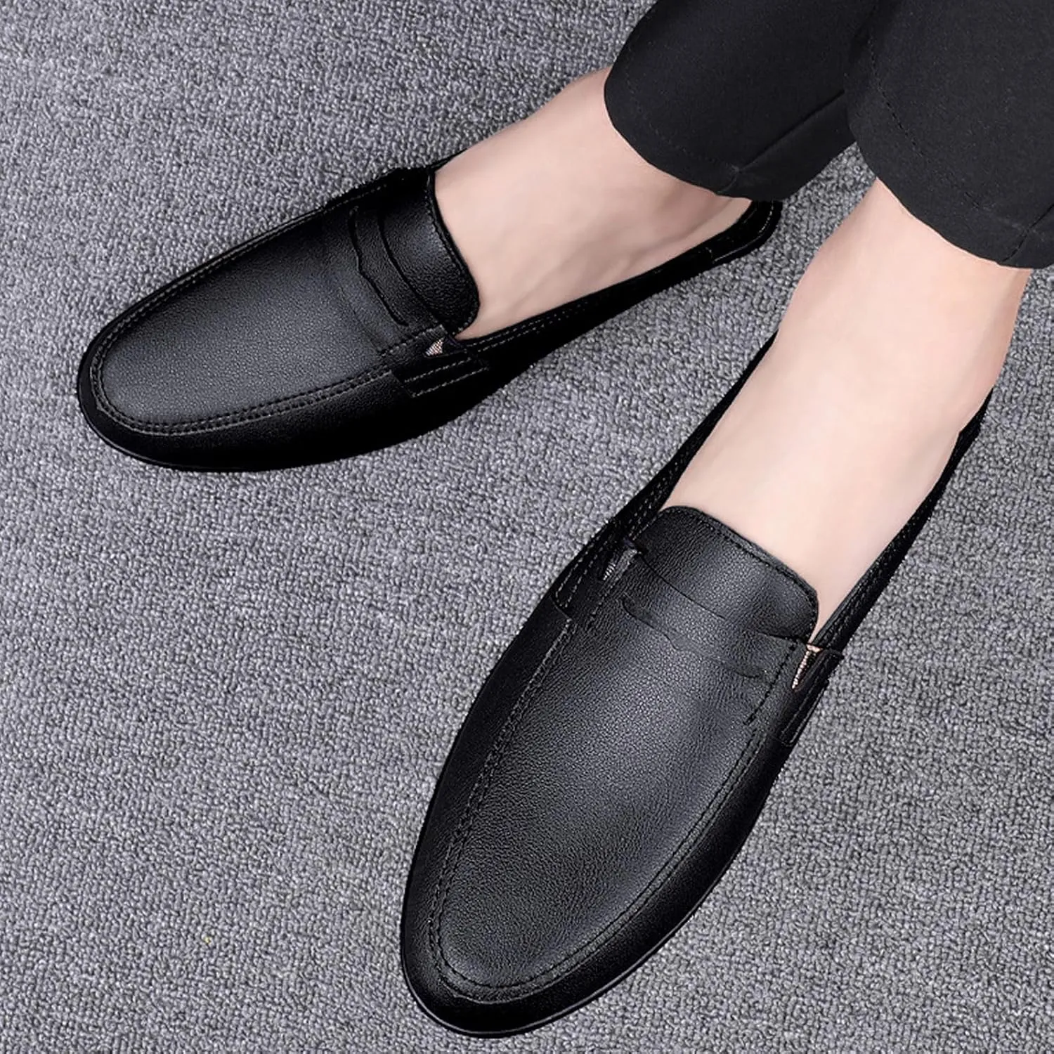 Men's Handmade Leather Half Drag Mules Slip On Comfortable Soft Sole Moccasin Boat Shoes Outdoor Comfortable Backless Casual Non-Slip Driving Loafers