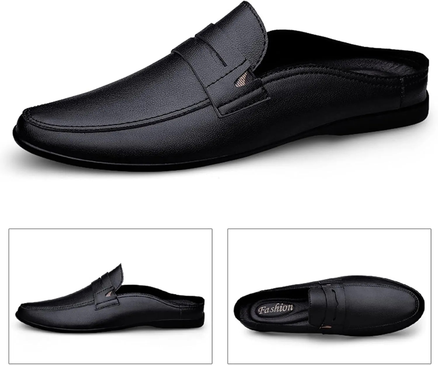 Men's Handmade Leather Half Drag Mules Slip On Comfortable Soft Sole Moccasin Boat Shoes Outdoor Comfortable Backless Casual Non-Slip Driving Loafers