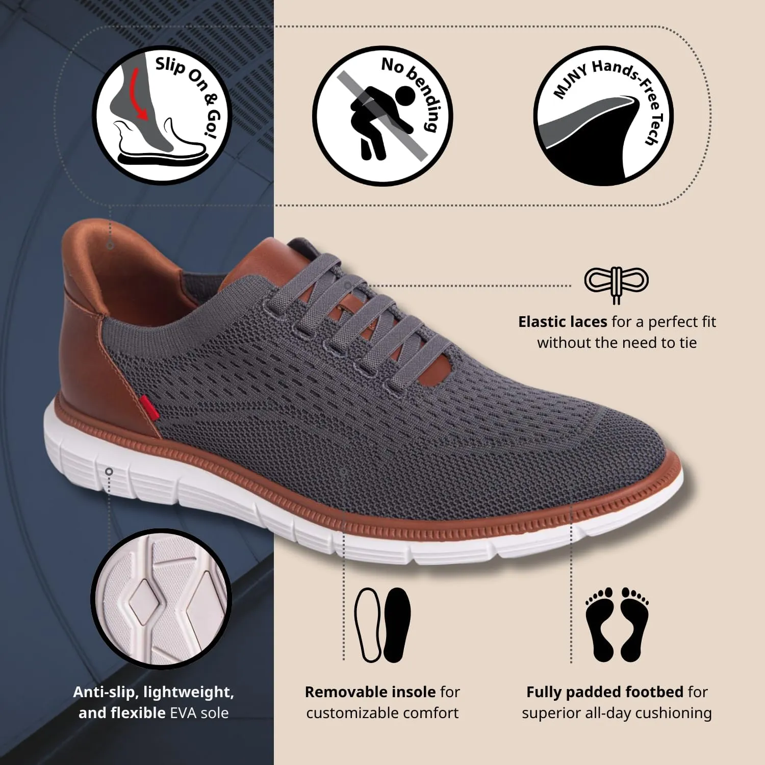 Mens Hands Free Slip On Casual Dress Sneakers Mesh Oxfords Comfortable Lightweight Breathable Walking Shoes