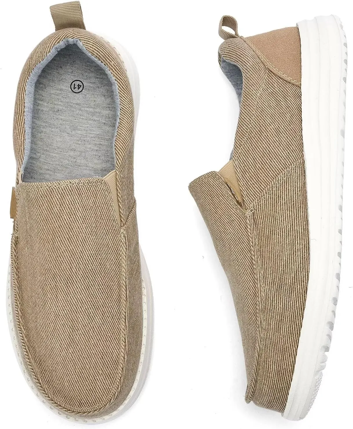 Mens Hands Free Slip-on Loafers Shoes Wide Width Casual Canvas Loafers Shoes Mens Boat Shoes Lightweight Non-Slip Walking Shoes Soft Sneakers