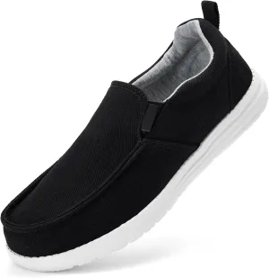 Mens Hands Free Slip-on Loafers Shoes Wide Width Casual Canvas Loafers Shoes Mens Boat Shoes Lightweight Non-Slip Walking Shoes Soft Sneakers