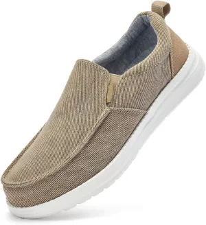 Mens Hands Free Slip-on Loafers Shoes Wide Width Casual Canvas Loafers Shoes Mens Boat Shoes Lightweight Non-Slip Walking Shoes Soft Sneakers
