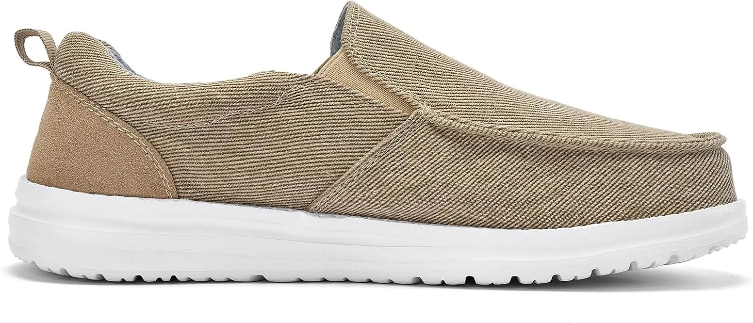 Mens Hands Free Slip-on Loafers Shoes Wide Width Casual Canvas Loafers Shoes Mens Boat Shoes Lightweight Non-Slip Walking Shoes Soft Sneakers