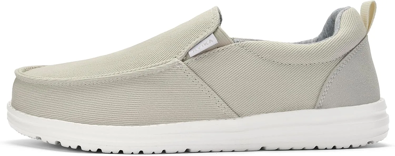 Mens Hands Free Slip-on Loafers Shoes Wide Width Casual Canvas Loafers Shoes Mens Boat Shoes Lightweight Non-Slip Walking Shoes Soft Sneakers