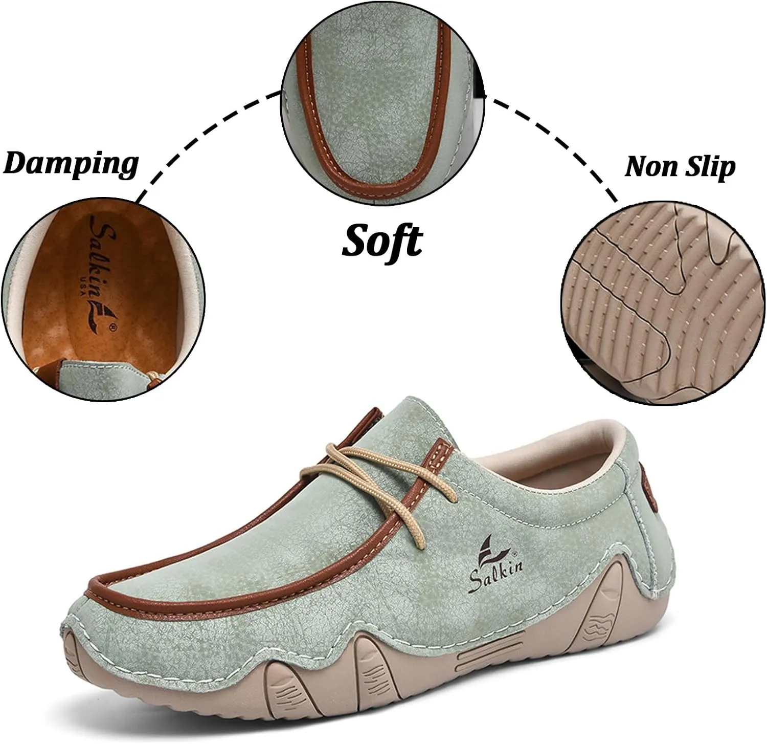 Men's Leather Orthopedic Loafers Comfort Arch Support Non Slip Lace up Casual Shoes Lightweight Work Driving Traveling Walking Shoes