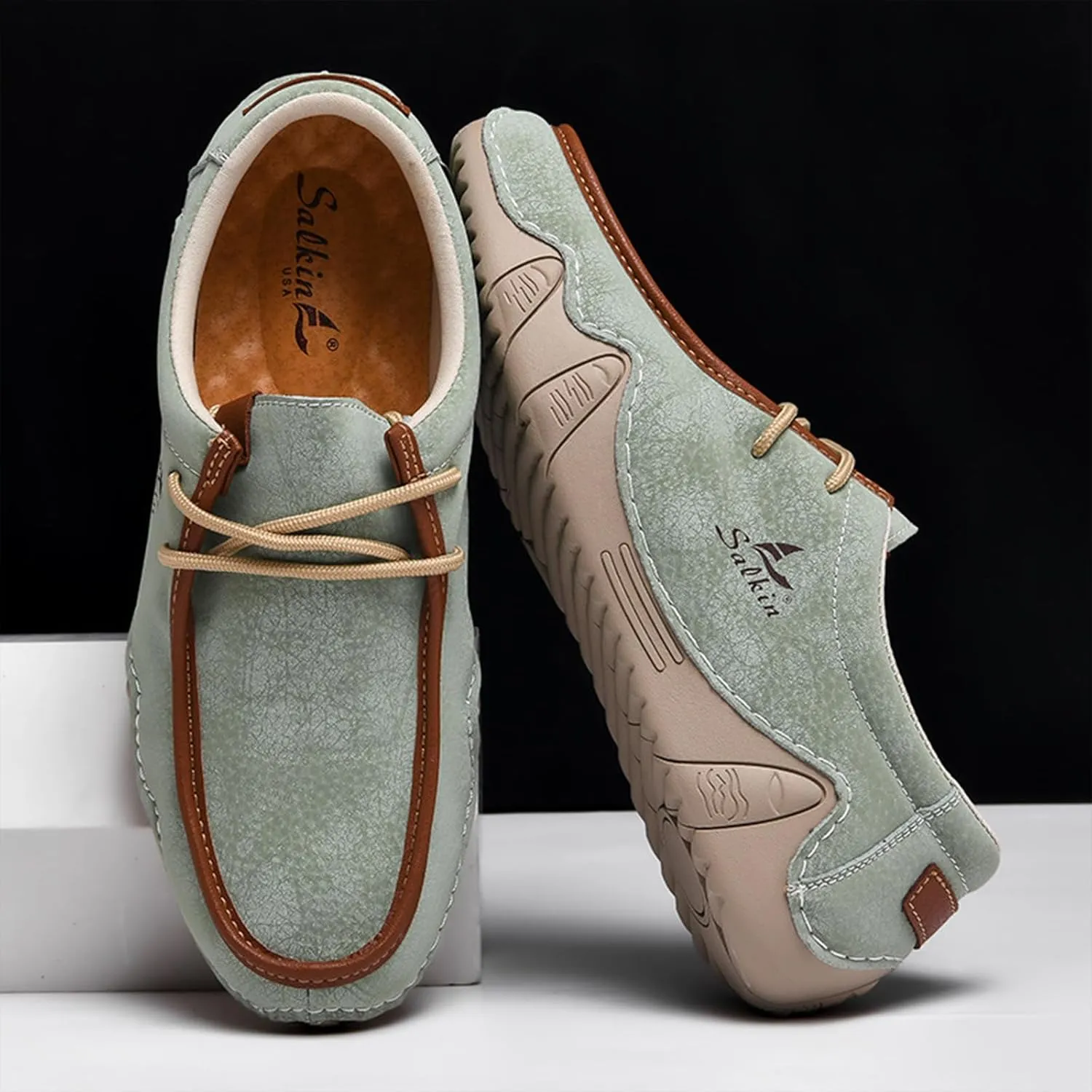 Men's Leather Orthopedic Loafers Comfort Arch Support Non Slip Lace up Casual Shoes Lightweight Work Driving Traveling Walking Shoes
