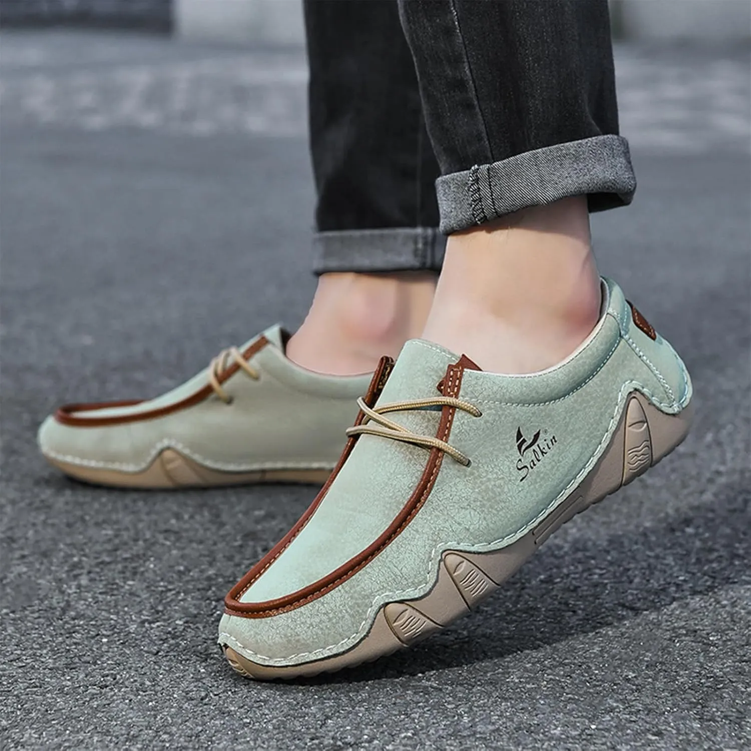 Men's Leather Orthopedic Loafers Comfort Arch Support Non Slip Lace up Casual Shoes Lightweight Work Driving Traveling Walking Shoes
