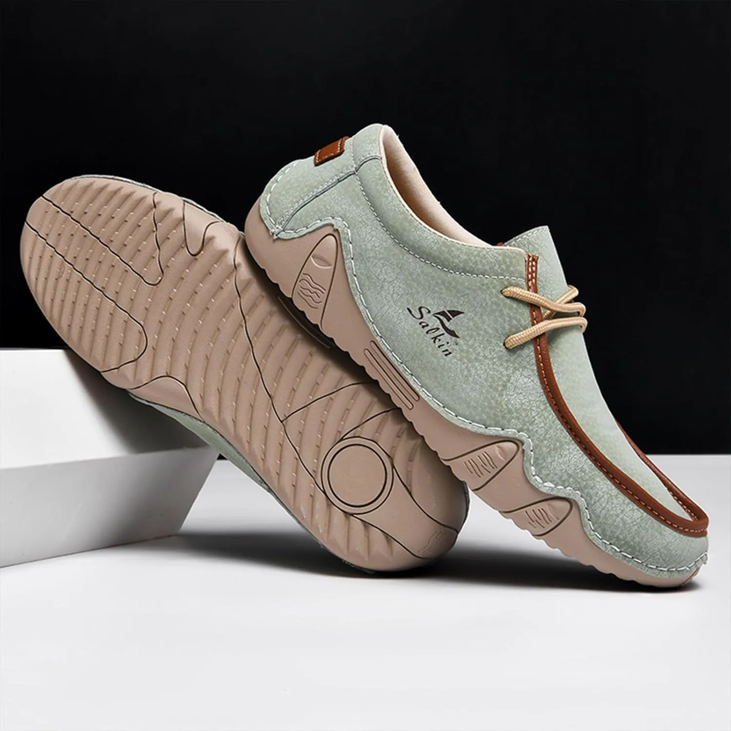 Men's Leather Orthopedic Loafers Comfort Arch Support Non Slip Lace up Casual Shoes Lightweight Work Driving Traveling Walking Shoes