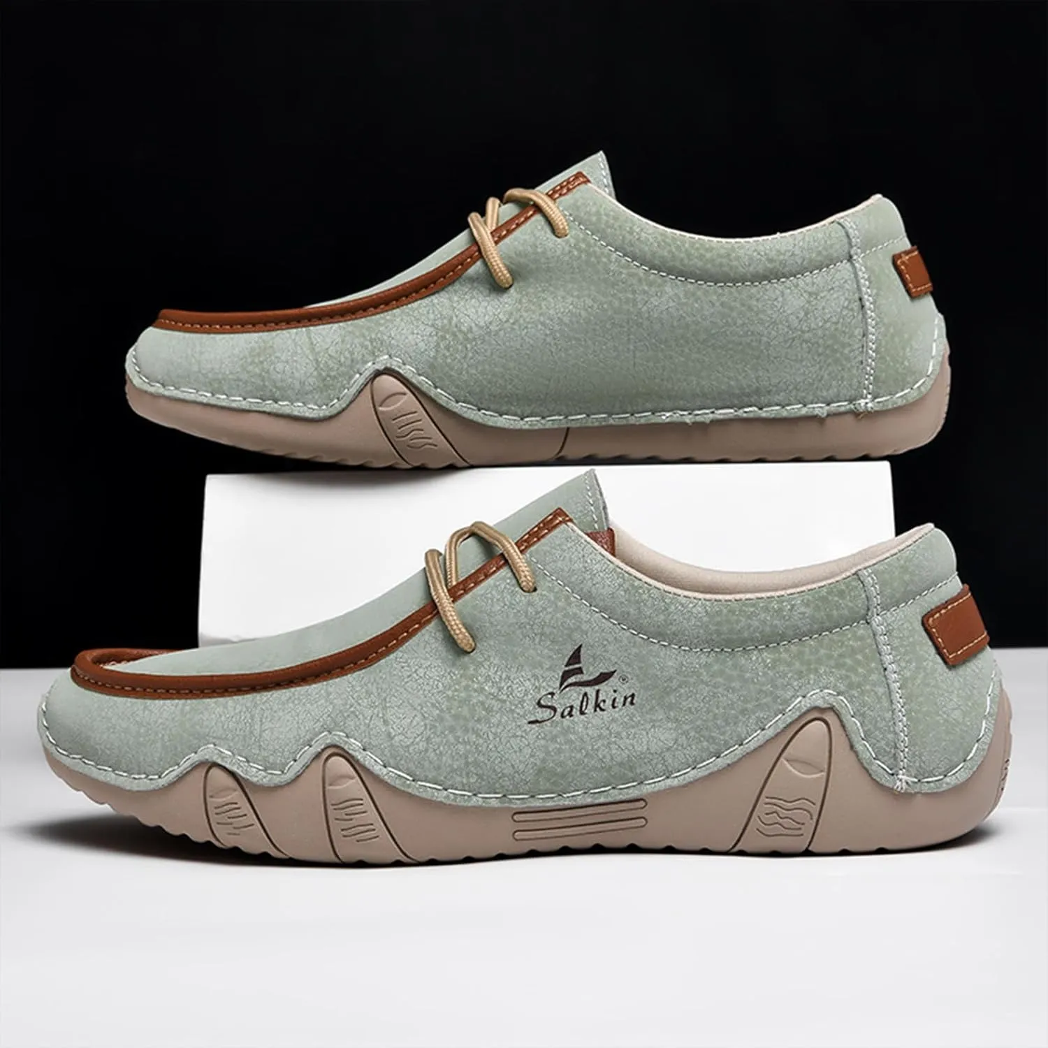 Men's Leather Orthopedic Loafers Comfort Arch Support Non Slip Lace up Casual Shoes Lightweight Work Driving Traveling Walking Shoes