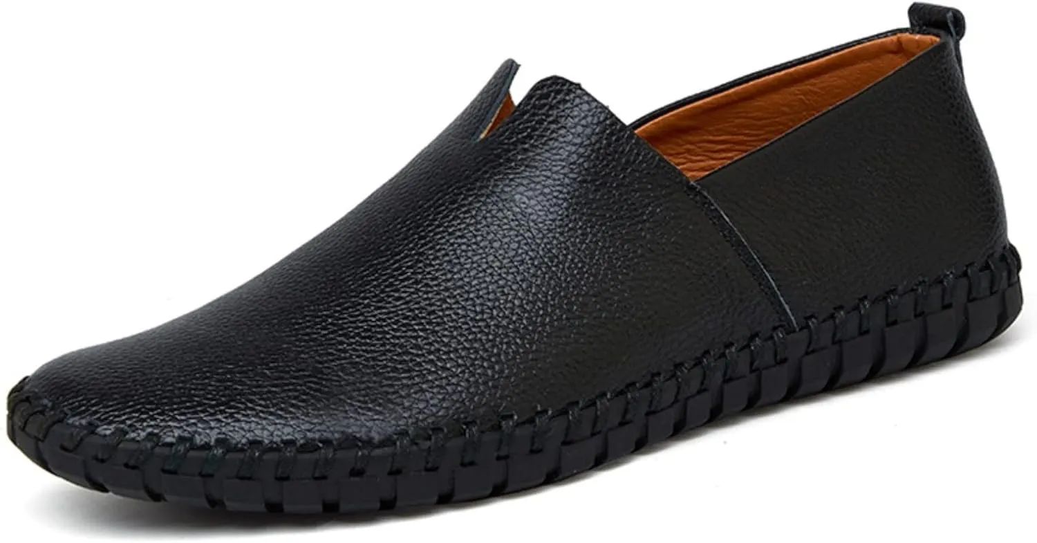 Men's Leather Slip On Soft Business Driving Shoes, Flat Slip On Lightweight Casual Boat Shoes, Business Casual Leather Shoes.