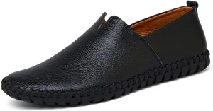 Men's Leather Slip On Soft Business Driving Shoes, Flat Slip On Lightweight Casual Boat Shoes, Business Casual Leather Shoes.