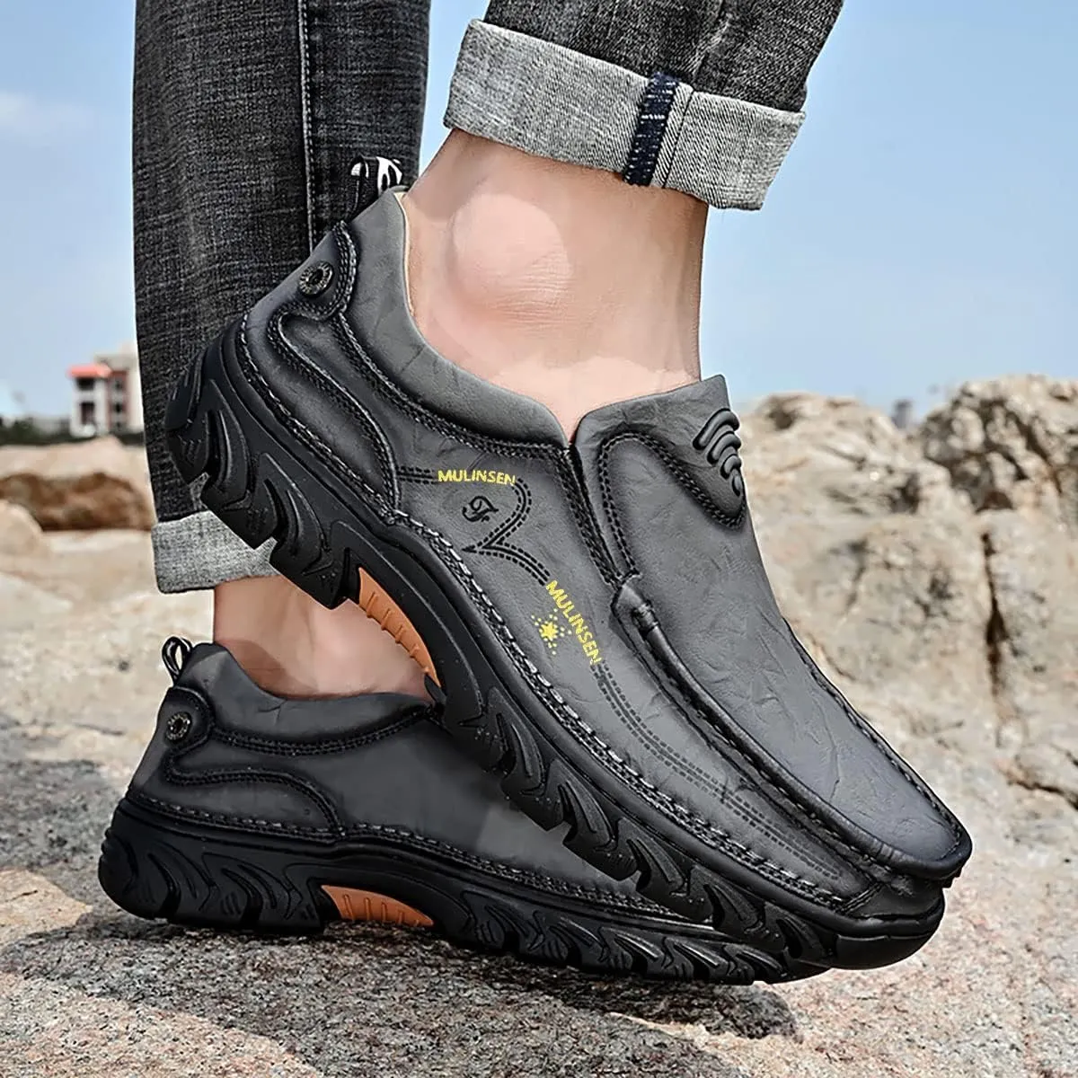 Mens Loafers Casual Slip on Shoes Walking Leather Breathable