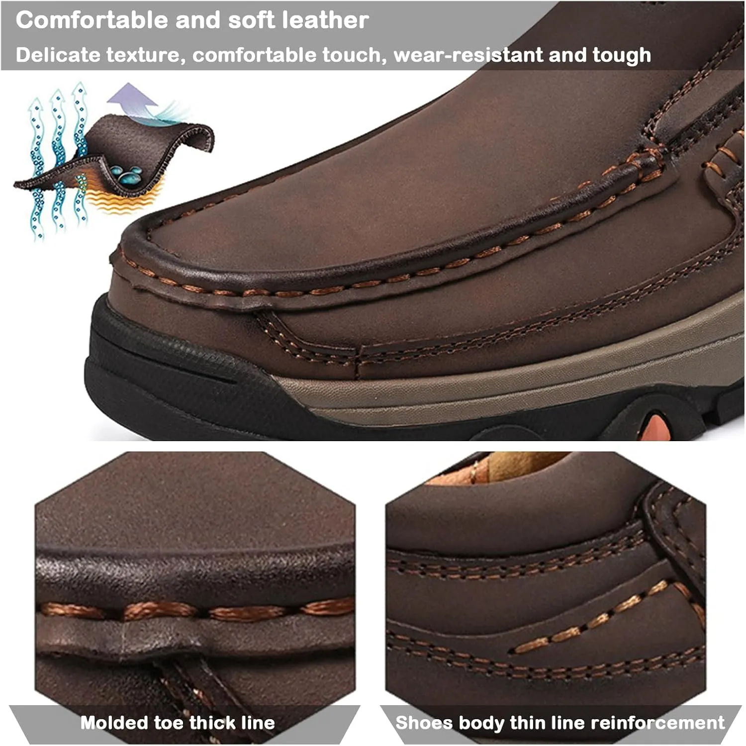 Mens Loafers Leather Slip on Waterproof Driving Casual Dress Shoes, Men's Soft Lightweight Comfortable Business Shoes for Walking and Hiking