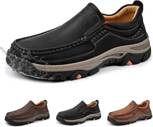 Mens Loafers Leather Slip on Waterproof Driving Casual Dress Shoes, Men's Soft Lightweight Comfortable Business Shoes for Walking and Hiking