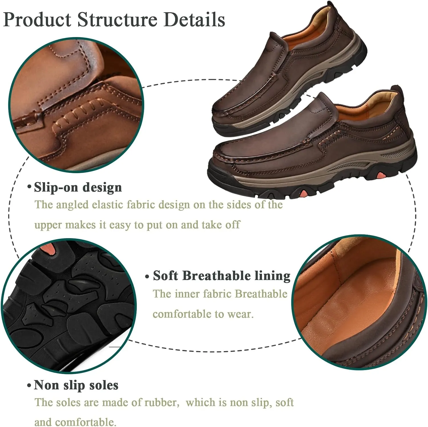 Mens Loafers Leather Slip on Waterproof Driving Casual Dress Shoes, Men's Soft Lightweight Comfortable Business Shoes for Walking and Hiking