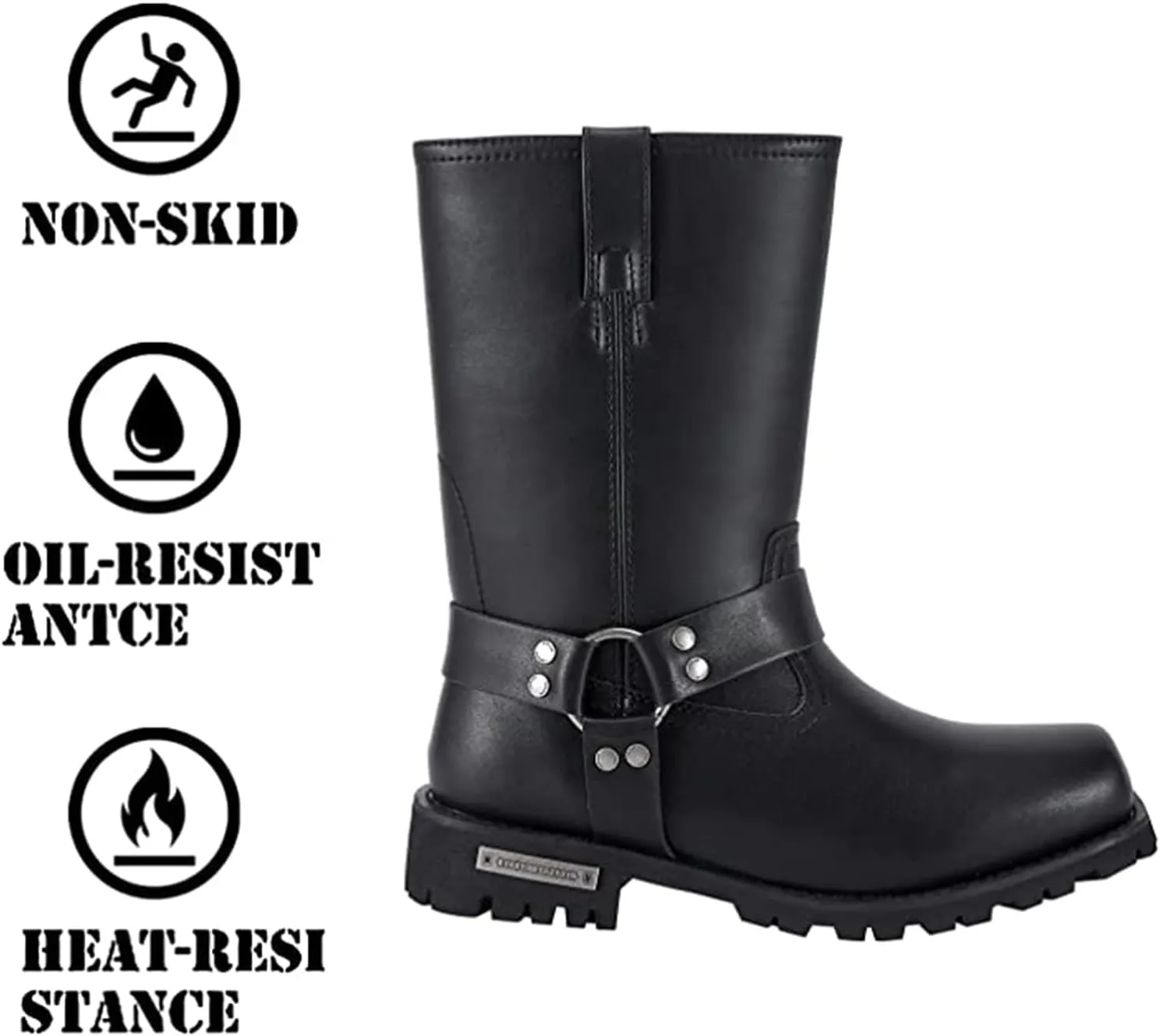 Men's Motorcycle Boot For Riding Waterproof Black PU Leather Boots Mid Calf Boots for Men
