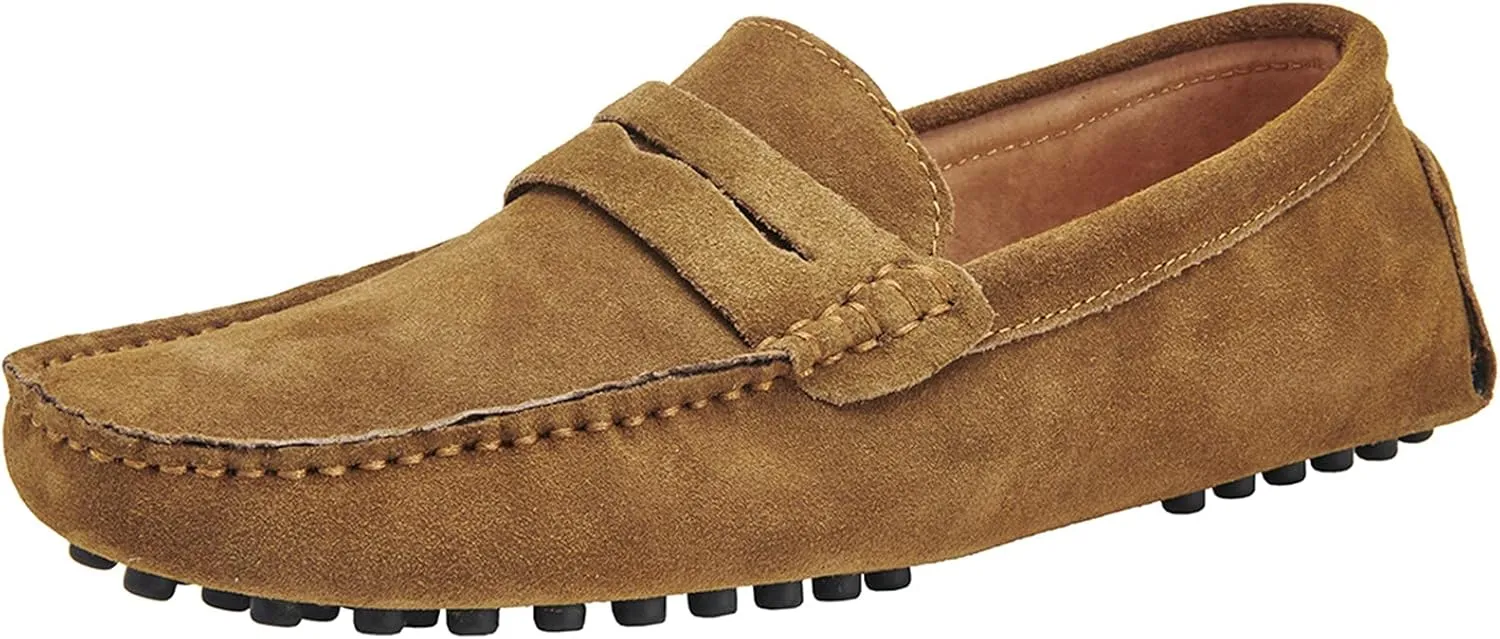 Men's Penny Loafers Moccasin Suede Leather Slip On Casual Dress Driving Shoes