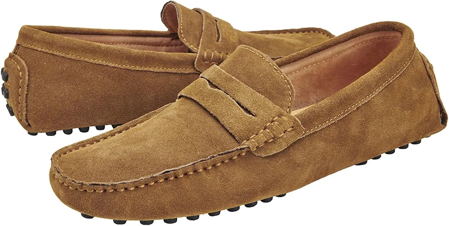 Men's Penny Loafers Moccasin Suede Leather Slip On Casual Dress Driving Shoes