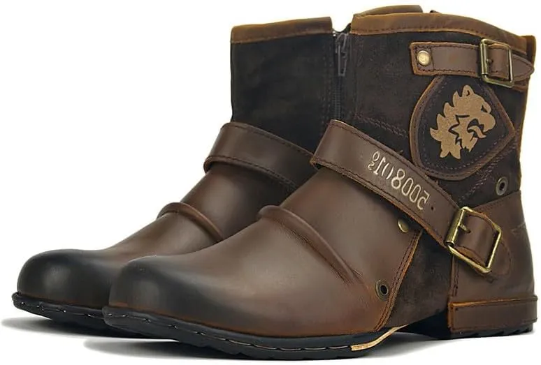Men's Retro Hiking Boots Classic Breathable Lightweight Non-Slip Outdoor Zip Motorcycle Boots Cowboy Boots