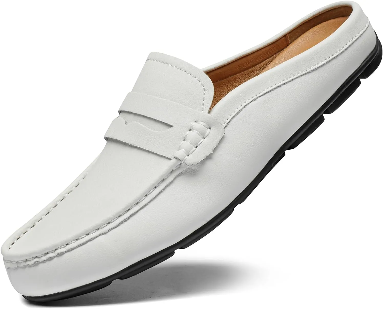Men’s Slip-On Loafers Handmade Leather Slippers Breathable Comfortable Soft Hand Stitched no-Heel Casual Shoes for Men