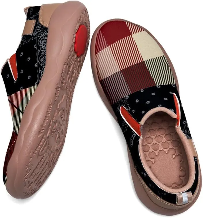 Men's Slip On Sneakers Casual Loafers Art Painted Comfort Soft Walking Shoes Cashew Floral Print Bandana Style
