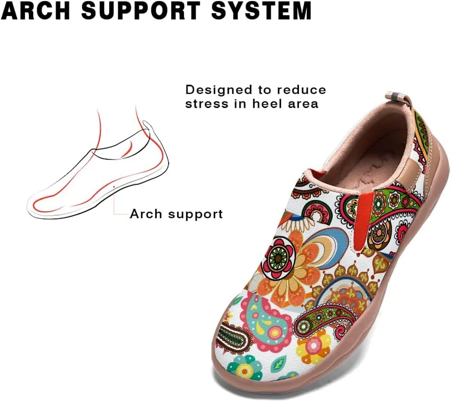 Men's Slip On Sneakers Casual Loafers Art Painted Comfort Soft Walking Shoes Cashew Floral Print Bandana Style