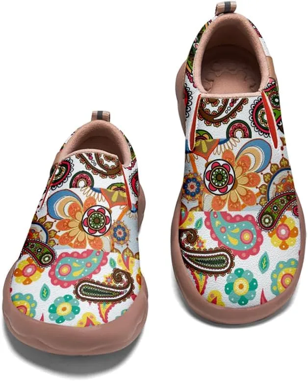 Men's Slip On Sneakers Casual Loafers Art Painted Comfort Soft Walking Shoes Cashew Floral Print Bandana Style