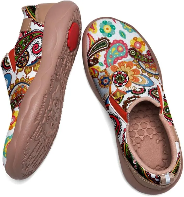 Men's Slip On Sneakers Casual Loafers Art Painted Comfort Soft Walking Shoes Cashew Floral Print Bandana Style