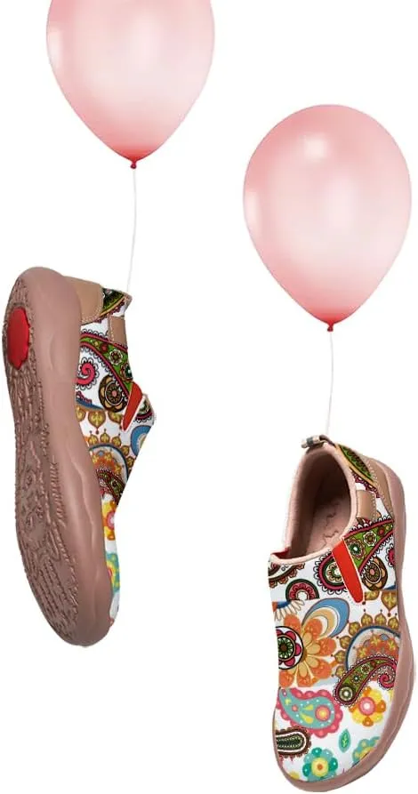 Men's Slip On Sneakers Casual Loafers Art Painted Comfort Soft Walking Shoes Cashew Floral Print Bandana Style