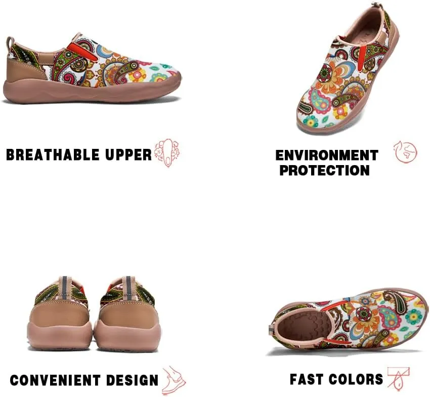 Men's Slip On Sneakers Casual Loafers Art Painted Comfort Soft Walking Shoes Cashew Floral Print Bandana Style