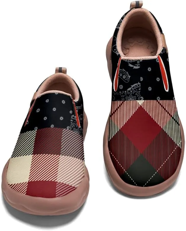Men's Slip On Sneakers Casual Loafers Art Painted Comfort Soft Walking Shoes Cashew Floral Print Bandana Style