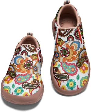 Men's Slip On Sneakers Casual Loafers Art Painted Comfort Soft Walking Shoes Cashew Floral Print Bandana Style