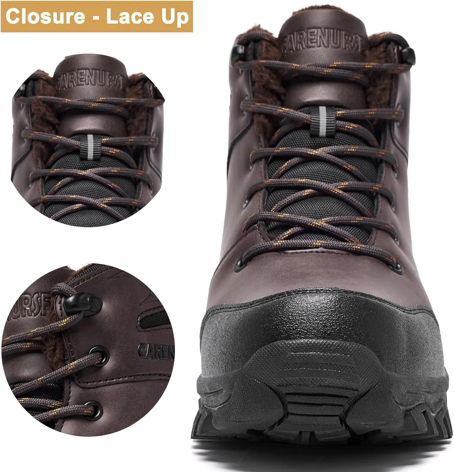 Mens Snow Boots Winter Warm Fur Lined Shoes Non-Slip Insulated Hiking Boot