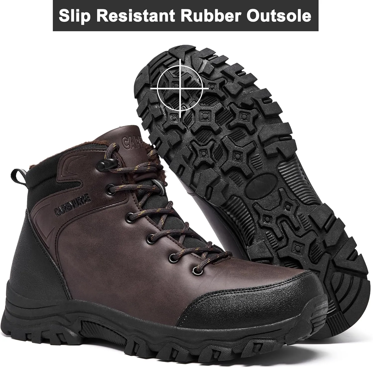 Mens Snow Boots Winter Warm Fur Lined Shoes Non-Slip Insulated Hiking Boot