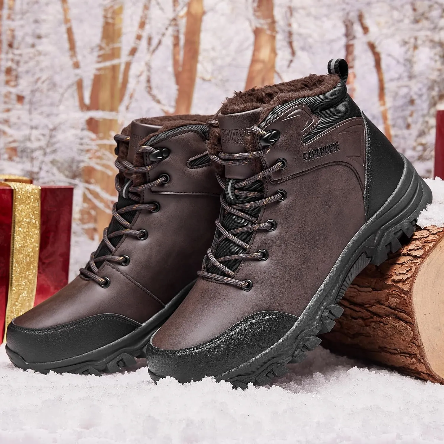 Mens Snow Boots Winter Warm Fur Lined Shoes Non-Slip Insulated Hiking Boot