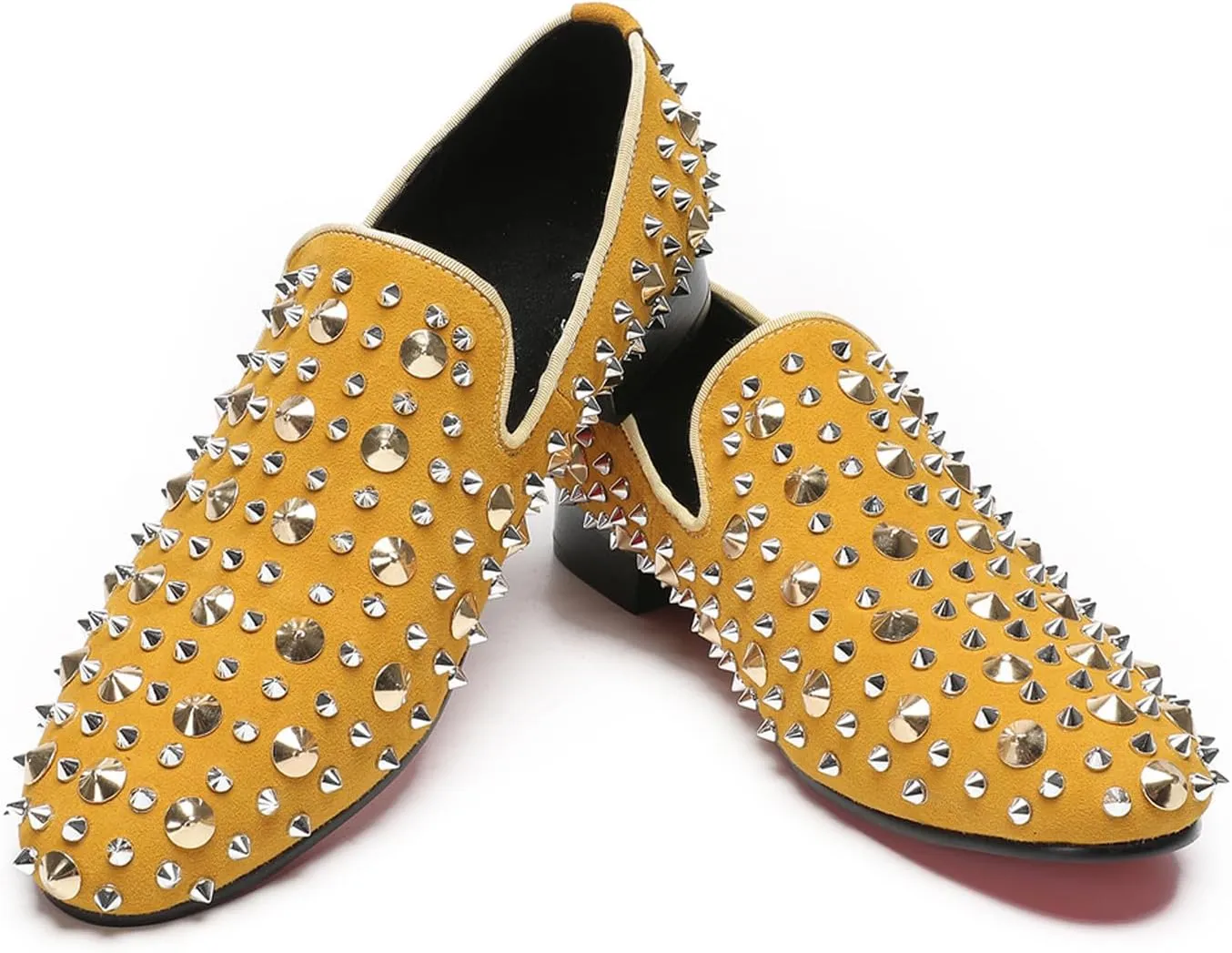 Mens Studded Loafers Spikes Rivets Luxury Penny Loafers Wedding Dress Slip On Party Prom Shoes Wingtip Suede Mocasines Casual Tuxedo Western Dsico Ballroom Smoking Shoes for Men