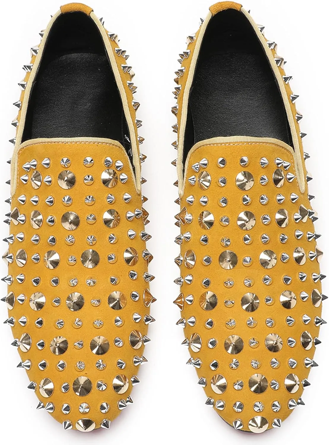 Mens Studded Loafers Spikes Rivets Luxury Penny Loafers Wedding Dress Slip On Party Prom Shoes Wingtip Suede Mocasines Casual Tuxedo Western Dsico Ballroom Smoking Shoes for Men