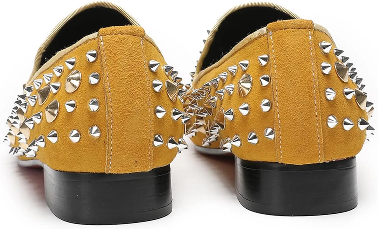 Mens Studded Loafers Spikes Rivets Luxury Penny Loafers Wedding Dress Slip On Party Prom Shoes Wingtip Suede Mocasines Casual Tuxedo Western Dsico Ballroom Smoking Shoes for Men